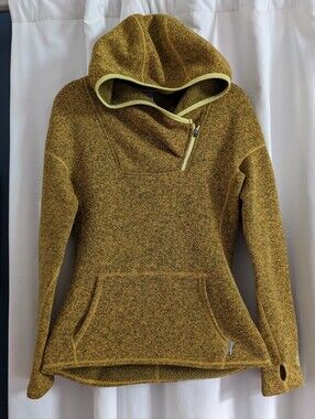 Stio Women's S Sweetwater Fleece Hoodie  Mustard Yellow Heather With Thumbholes